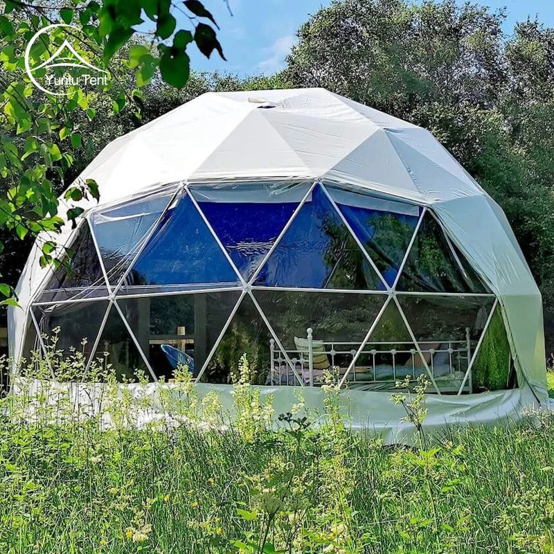 Prefab Modern Waterproof Clear PVC Geodesic House Glamping Hotel Dome Tent with Bathroom Four-Season