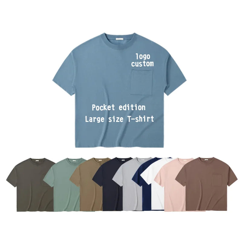 100% Cotton Custom logo With Pockets Round Neck t Shirts 230 Grams Dropped Shoulders Oversized Men's t Shirts
