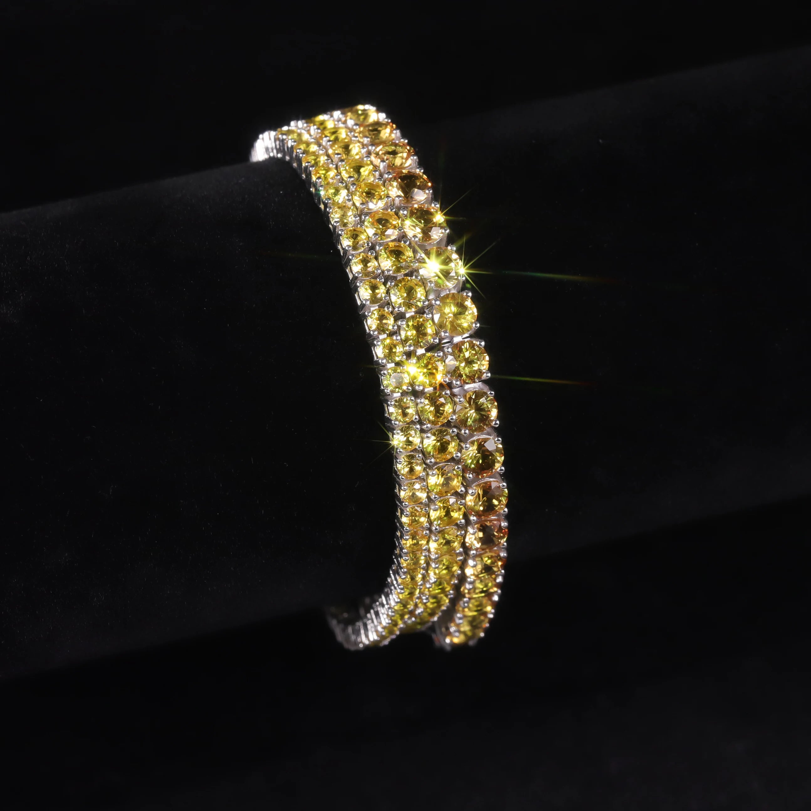 Abiding OEM ODM Sparkling 3MM 6.5IN 7.4G Medium Yellow Lab Grown Sapphire Gemstone S925 Silver Tennis Bracelet Wholesale Price