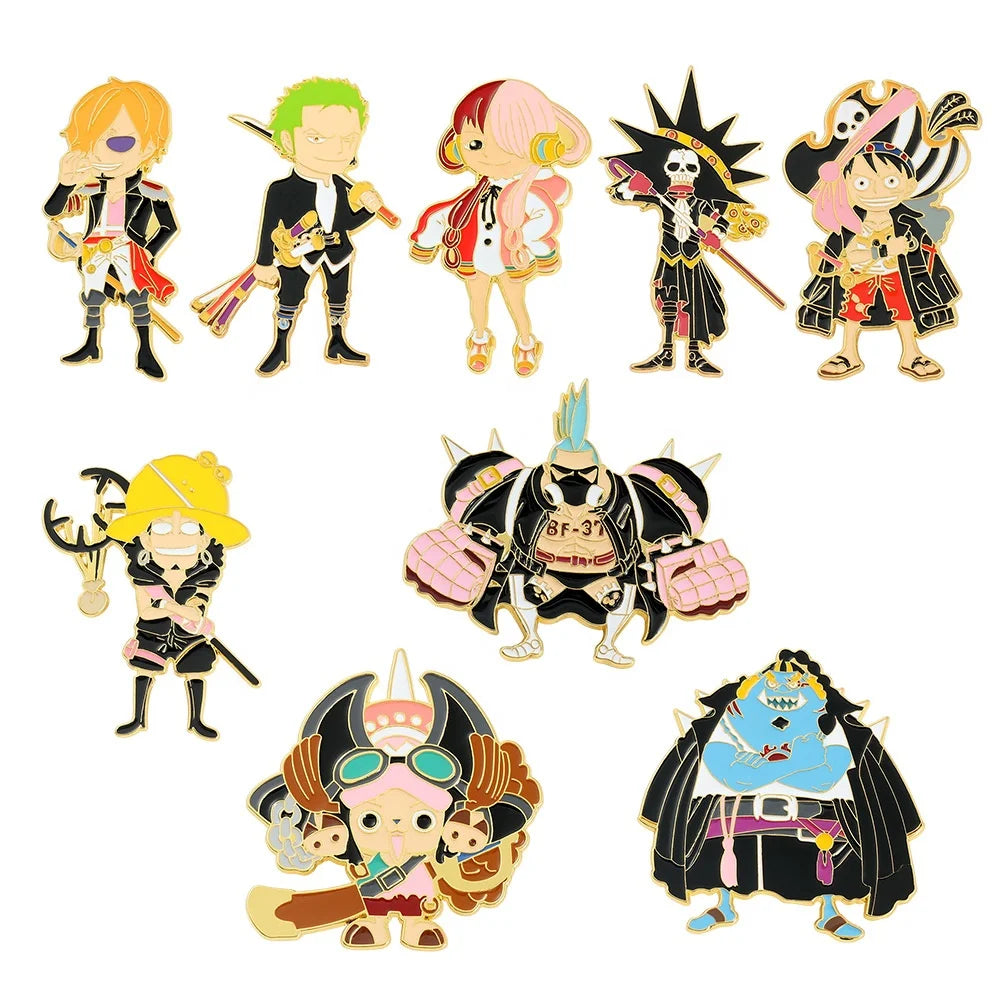 35 Designs Anime Logo Hat Brooch Cartoon One Pieces Luffy Nica Zoro Metal Enamel Collar Brooch Pins