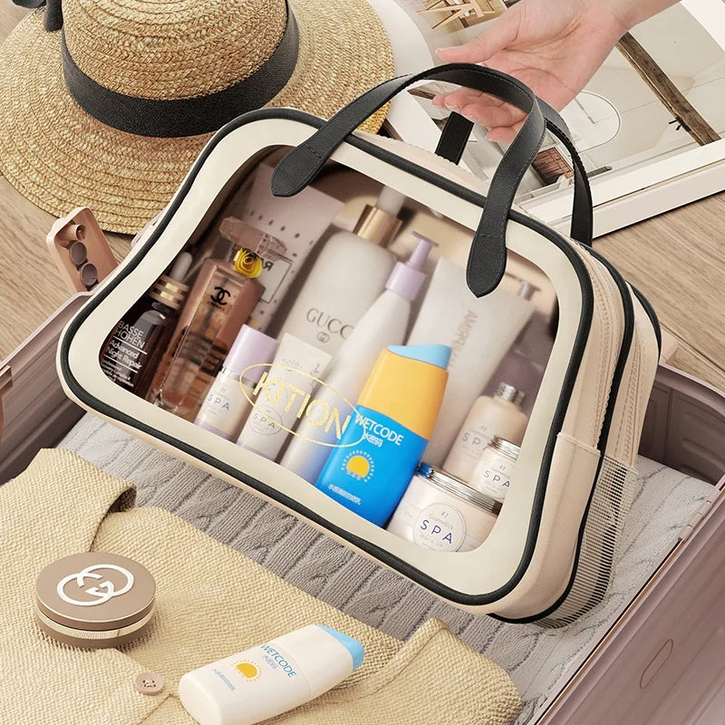 Portable Travel Makeup Bag Organizer Transparent PVC Wash Bag for Wardrobe Convenient for On-The-Go Makeup Storage
