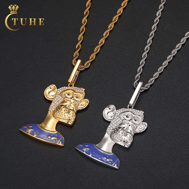 Factory Wholesales Hip Hop Monkey Pendant 14K Gold Plated Brass Zircon Paved Diamond Iced Out Pendant Necklace