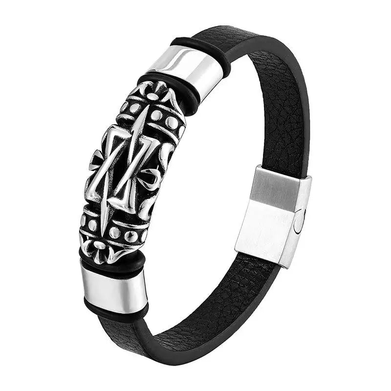 Handmade Braided Wrap Rope Leather Bracelet Bangle Stainless Steel Electroplating Trendy Ins Jewelry for Men OT-114