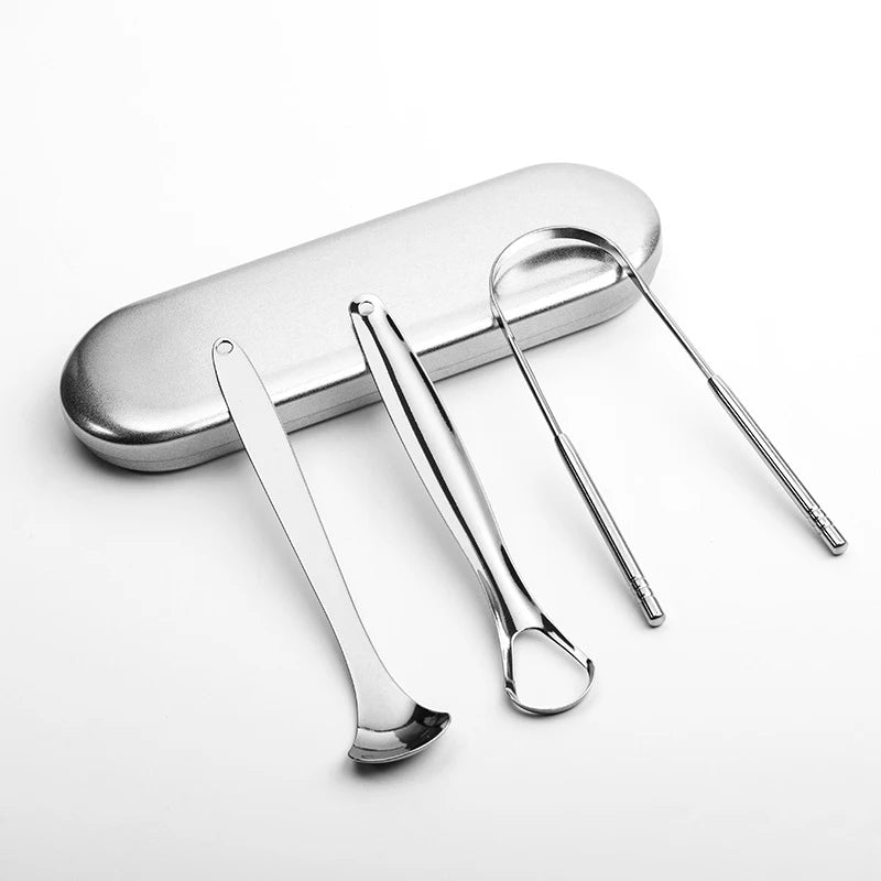 Factory Customized U Type Metal Tongue Scraper Fresh Breath Silver Stainless Steel 3 Packs with Travel Box Tongue Cleaner