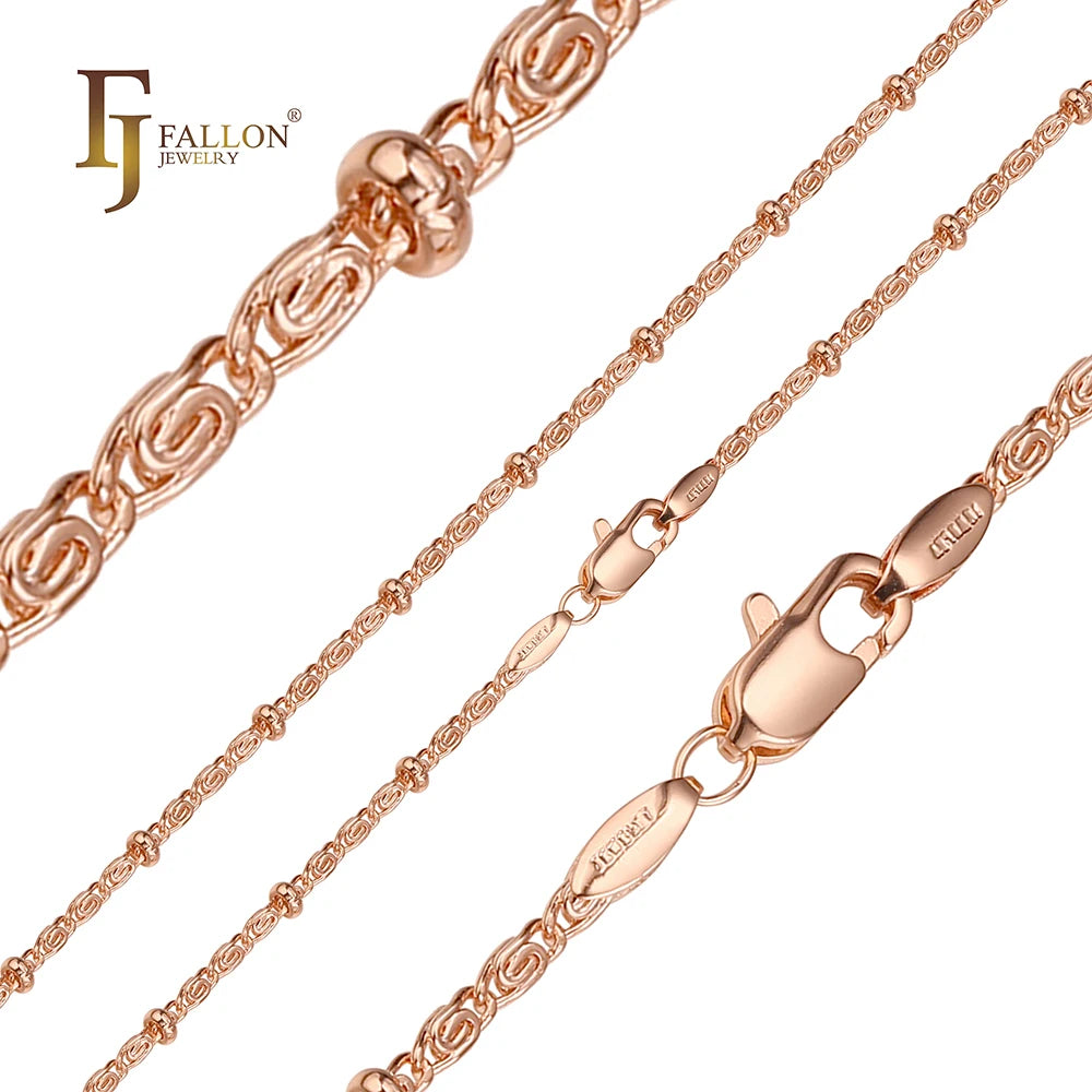 3mm FJ Fallon Fashion Jewelry Oval Beads Snail Link Chain Plated in Rose Gold Brass Based