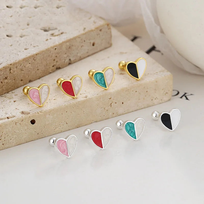Tiny 925 Sterling Silver Two-tone Enamel Heart Cartilage Earrings for Women Wholesale