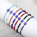 Handmade Adjustable Silk String Colorful Crystal Beads Turkish Blue Evil Eye Bracelet Jewelry for Woman