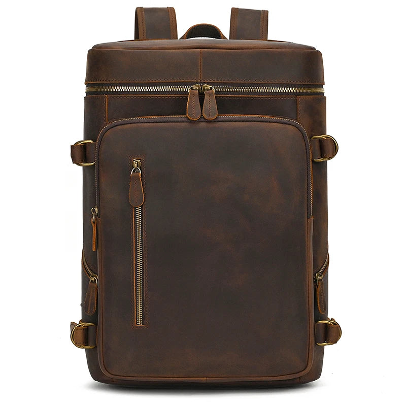Hot Sale Brown Crazy Horse Leather Laptop Bag Men Genuine Leather Backpack for School Sport