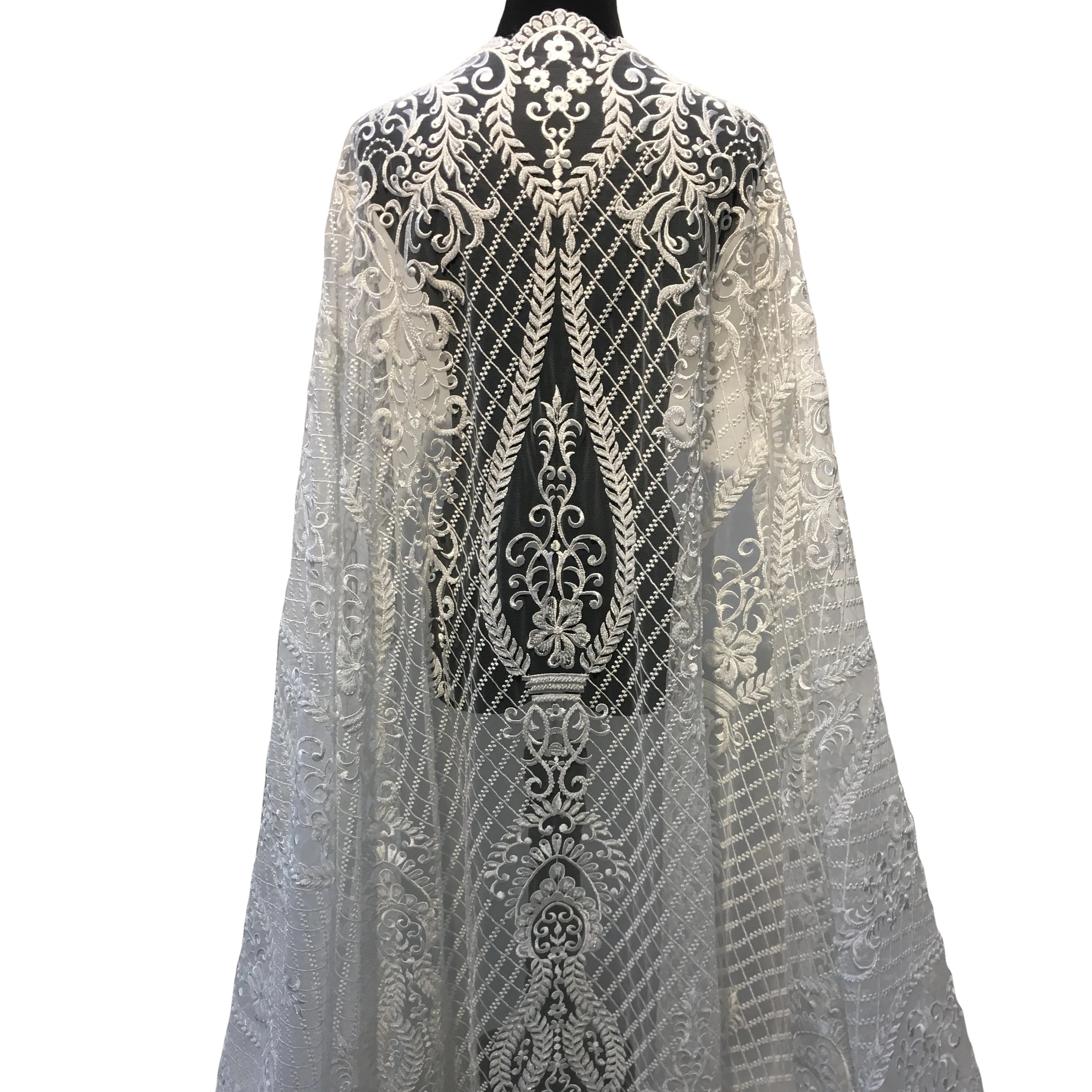 Unique Design Beaded Ivory White Lace Fabric With Pearl Luxury Sequins Bridal Embroidery Couture Lace Fabric