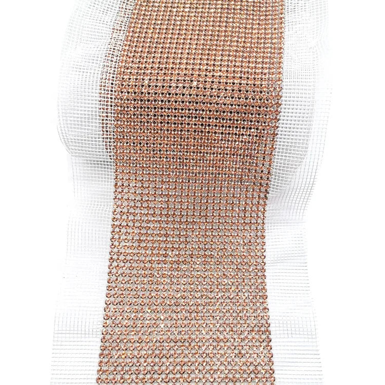 Customized Motif Champagne Rhinestone Trimming Tailorable Rhinestone Fabric Mesh for Shoe Bag Garment