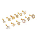 SY Fashion Stainless Steel Cartilage Gold Silver Heart Flower Stud Earring with Zircon for Women Jewelry