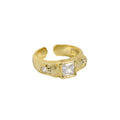 Irregular Surface Square Zircon S925 Sterling Silver Open Ring Texture CZ Wedding Fine Finger Rings