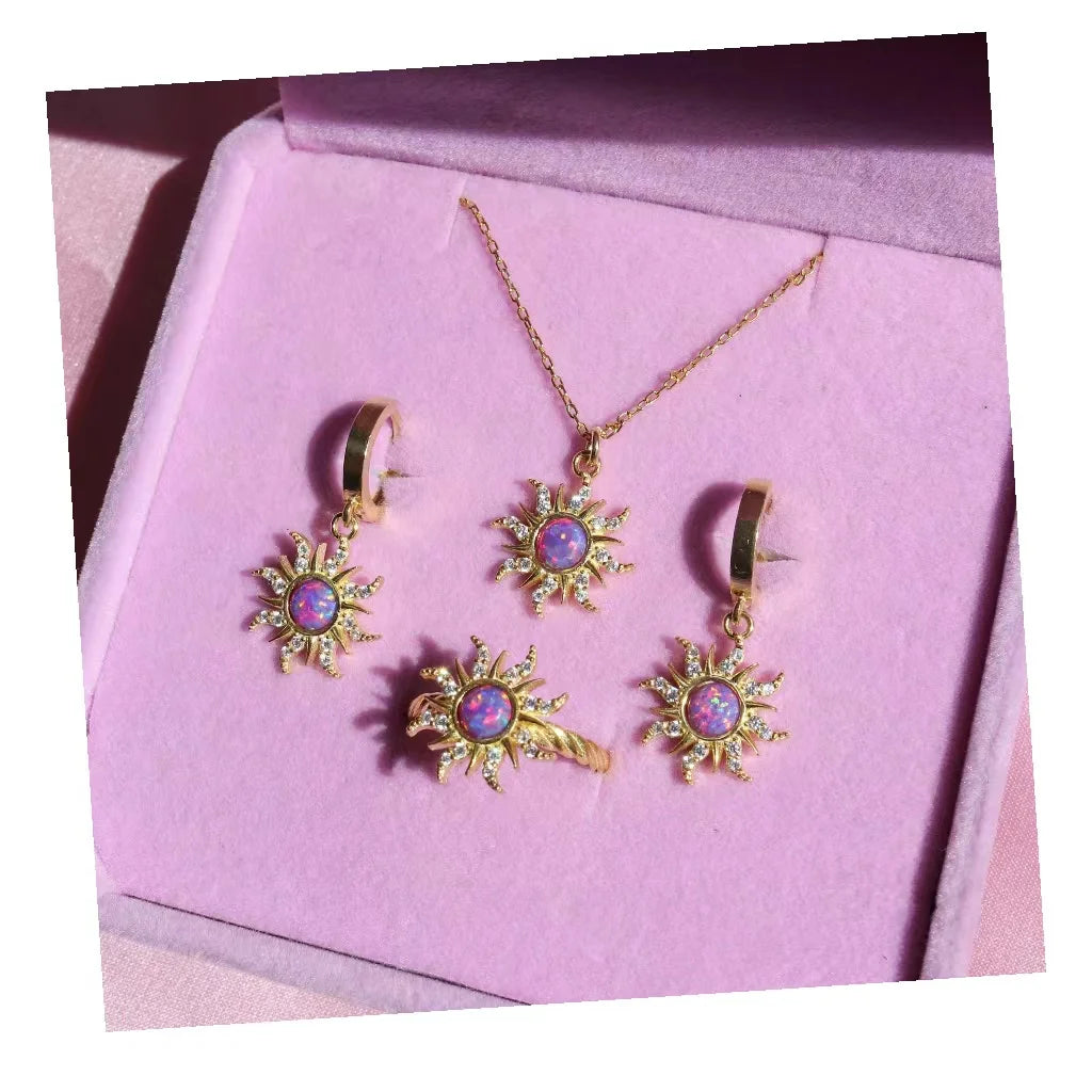 Fashion Fine Set Jewelry Sets for Women Womens Gold Vintage Opal Bracelet Pendant Necklace Earrings Rings Diamond Necklace