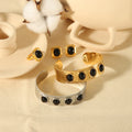 Vintage Chunky Wide Geometric Black Gemstone Cuff Bracelet 18K Gold Stainless Steel Black Natural Stone Jewelry Sets for Women