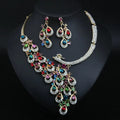 Euramerican clear Crystal Peacock Design Necklace Earrings Set Bridal Female Exaggerated Accessories Jewelry Set