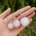 Vintage Creative Adjustable Natural Raw Crystal Stone Pendant Woven Mesh Net With Metal Bamboo Knot Diy Chain Charm Necklace