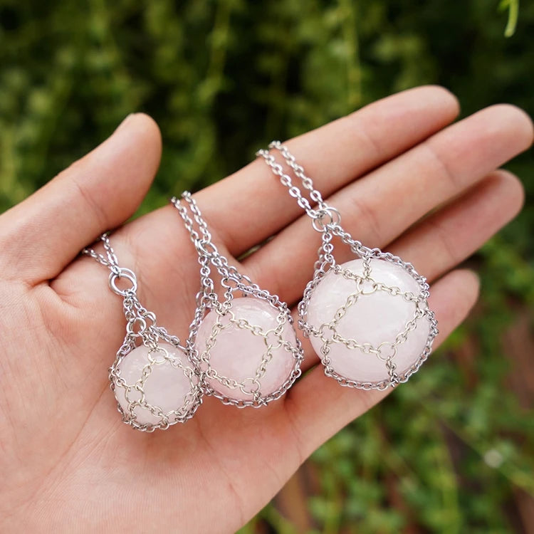 Vintage Creative Adjustable Natural Raw Crystal Stone Pendant Woven Mesh Net With Metal Bamboo Knot Diy Chain Charm Necklace