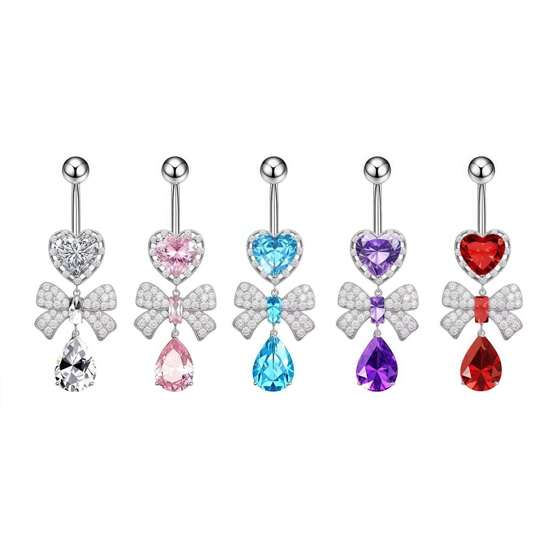 Hot Selling Children's Butterfly Knot Bow Zircon Water Drop Pendant Wedding Europe America Love Peach Heart Navel Stainless
