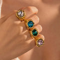 Big Cubic Zircon Ring Statement Non Tarnish Stainless Steel Zircon Ring for Women Waterproof 18K Gold Plated Jewelry