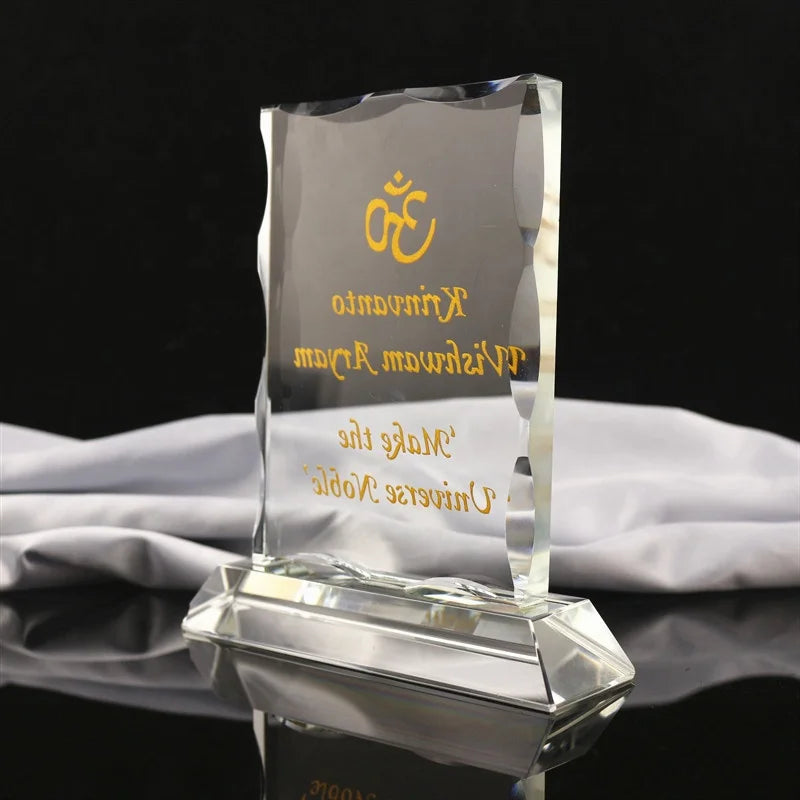 Personalized K9 Crystal Trophy Diamond Cut Plaque with Hexagon Shape Animal Print Custom Size for Souvenir Gifts