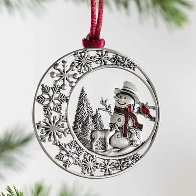 Yate Custom Solid Pewter Round Christmas Tree Ornament 5x5cm Silver Ornaments Noel