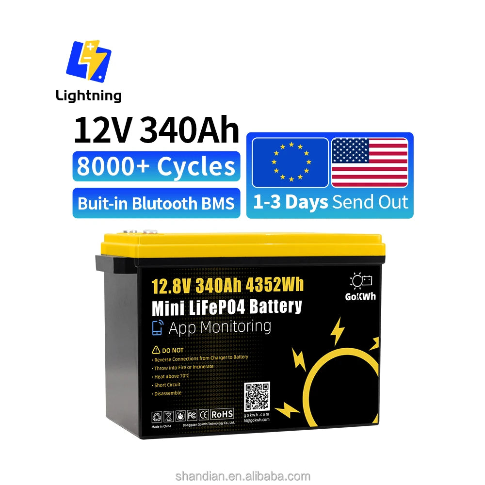 Lithium ion Battery Lithium iron Phosphate 12V 12.8V 340Ah 280Ah 320Ah 100Ah 24V 25.6V LiFePO4 Battery LFP for Camping Car RV