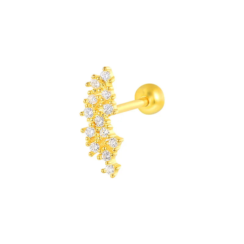 Luxury S925 Sterling Silver Personality Gold Plated Pierced Irregular CZ Diamond Geometric Earrings