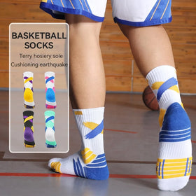 Children's Youth Basketball Socks Pro Cushioning Anti-Slip Crew Sports Socks Mid-Calf Durable Cotton Basketball Socks Breathable