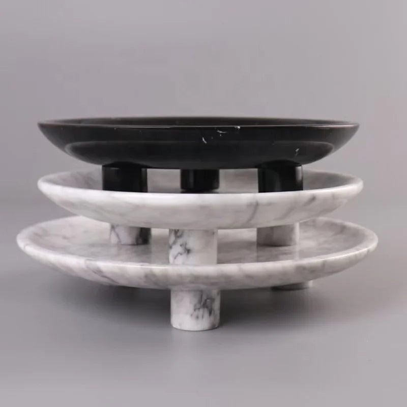 Fashion Multi-functional Marble Stone Travertine Fruit Cake Snack Plates Circular Marble Wedding Decoration Round Salad Bowl