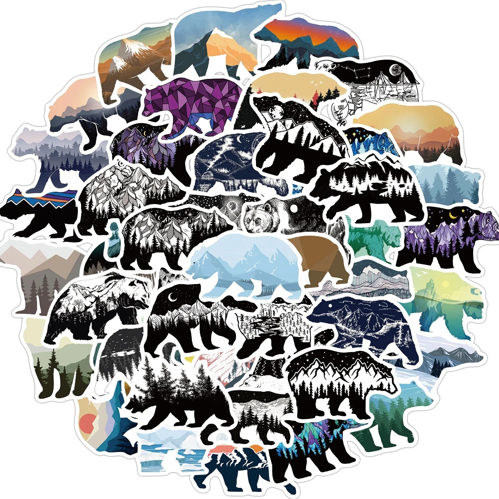 50Pcs Cool Colorful Bear Animal Winter Outdoor Adventure Washi Graffiti Stickers