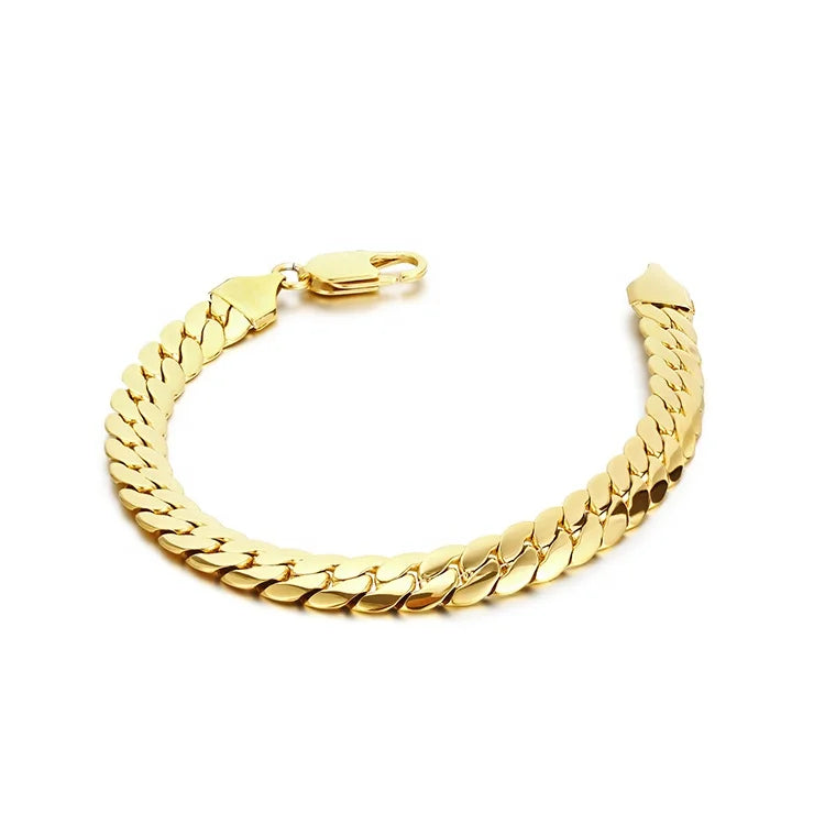 New Arrival Male Stainless Steel Herringbone Chain Gold Plated Flat Snake Chain Link Bracelet