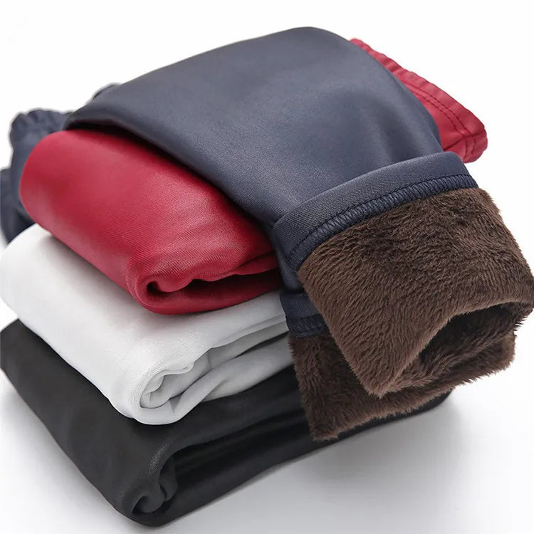Winter Girls Leather Pants Thick Velvet PU Leather Children'S Leggings Children'S Pencil Pants Baby Warm Trousers Slim Trousers