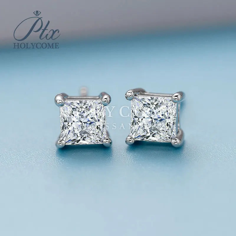 Princess Cut Design 5mm Stud Women 925 Silver Fashion Jewelry VVS Moissanite Earrings