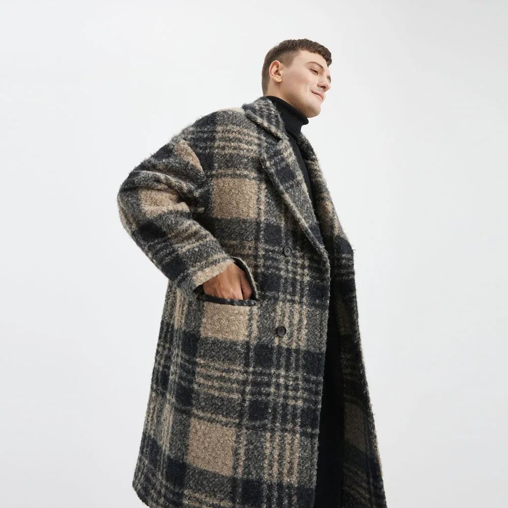 Men's Winter Trendy Double-Breasted Overcoat Long Windbreaker with Loose Fit Stylish Double-Breasted Closure Type