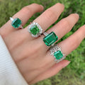 Big Green Stone 5A Zircon CZ Ring Engagement Custom Women Emerald 925 Sterling Silver Wedding Ring
