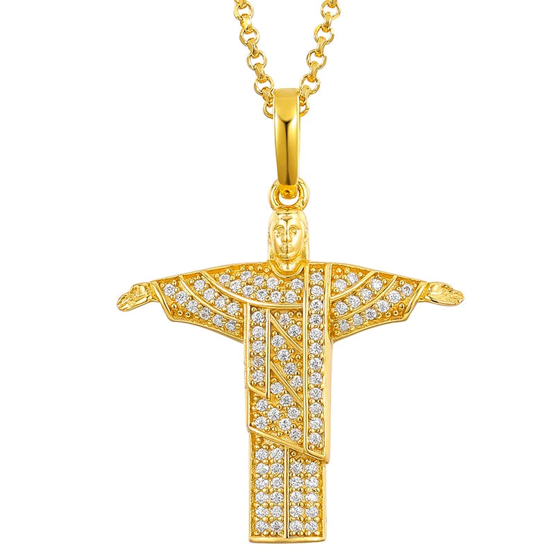 Drop Shipping Hip Hop 18k Gold Plated 925 Sterling Silver VVS Moissanite Diamond Savior Pendant Necklace MegaBDM
