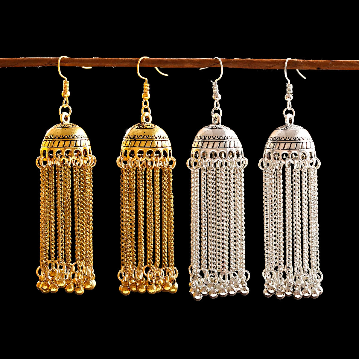Vintage Women Gold Silver Gypsy Indian Earrings Boho Jewelry Ladies Retro Round Bell Long Tassel Jhumka Earrings Oorbellen