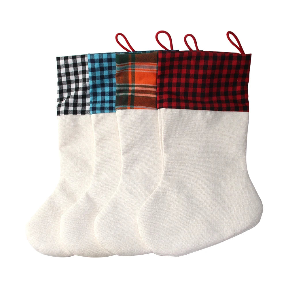Prosub Wholesale Sublimation Blank Christmas Stock Buffalo Plaid Linen Sublimation Christmas Stockings
