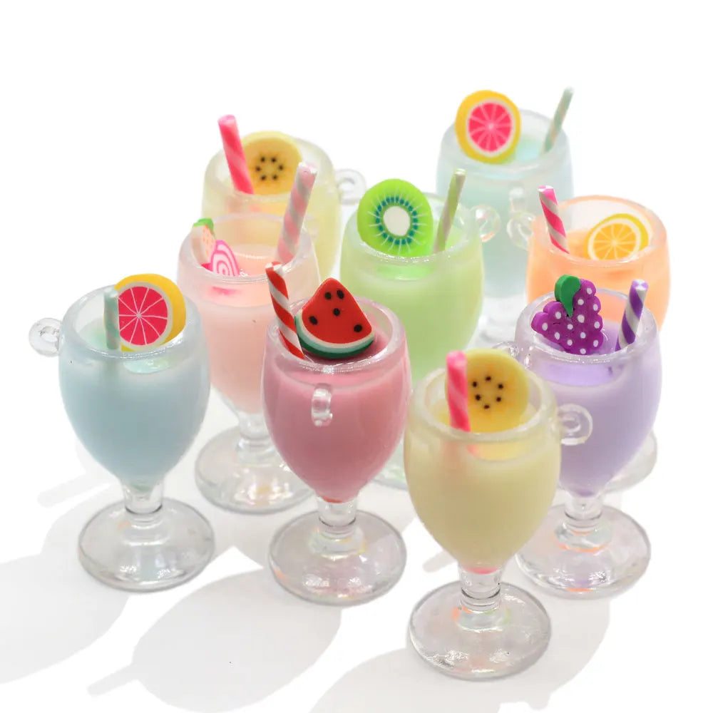 Plastic 3D Fruit Juice Cup Resin Charms Pendant Sweet Drink Floating DIY Keychain Jewelry Decor Accessory Photographing Pro