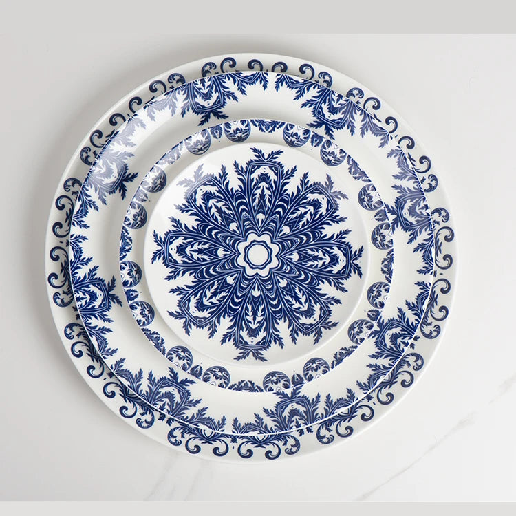 2023 New Style Porcelain Dinner Plates Set Blue and White Design Ceramic Dinner Plate for Restaurant Party