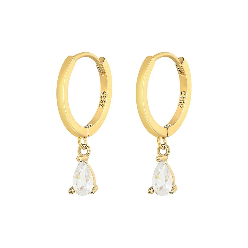 Rainbowking 925 Silver Jewelry Frosty Style Geometric Water Drop Diamond Earrings Buckle Earrings for Wearing