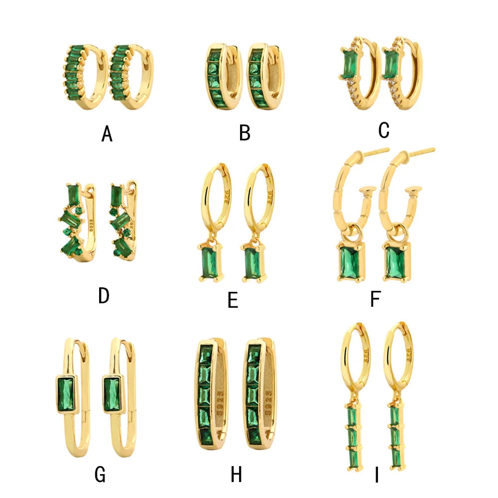 European and American Luxury S925 Silver Inlaid Emerald Zircon Temperament Classic High-quality square Ins Style Earrings