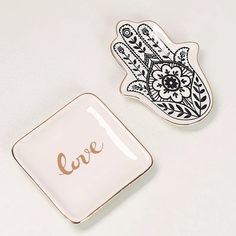 Modern Design Ceramic Jewelry Tray Foreign Trade Square Gold-Edged Hand Storage Plate Rings Necklaces Logo Designs Living Room