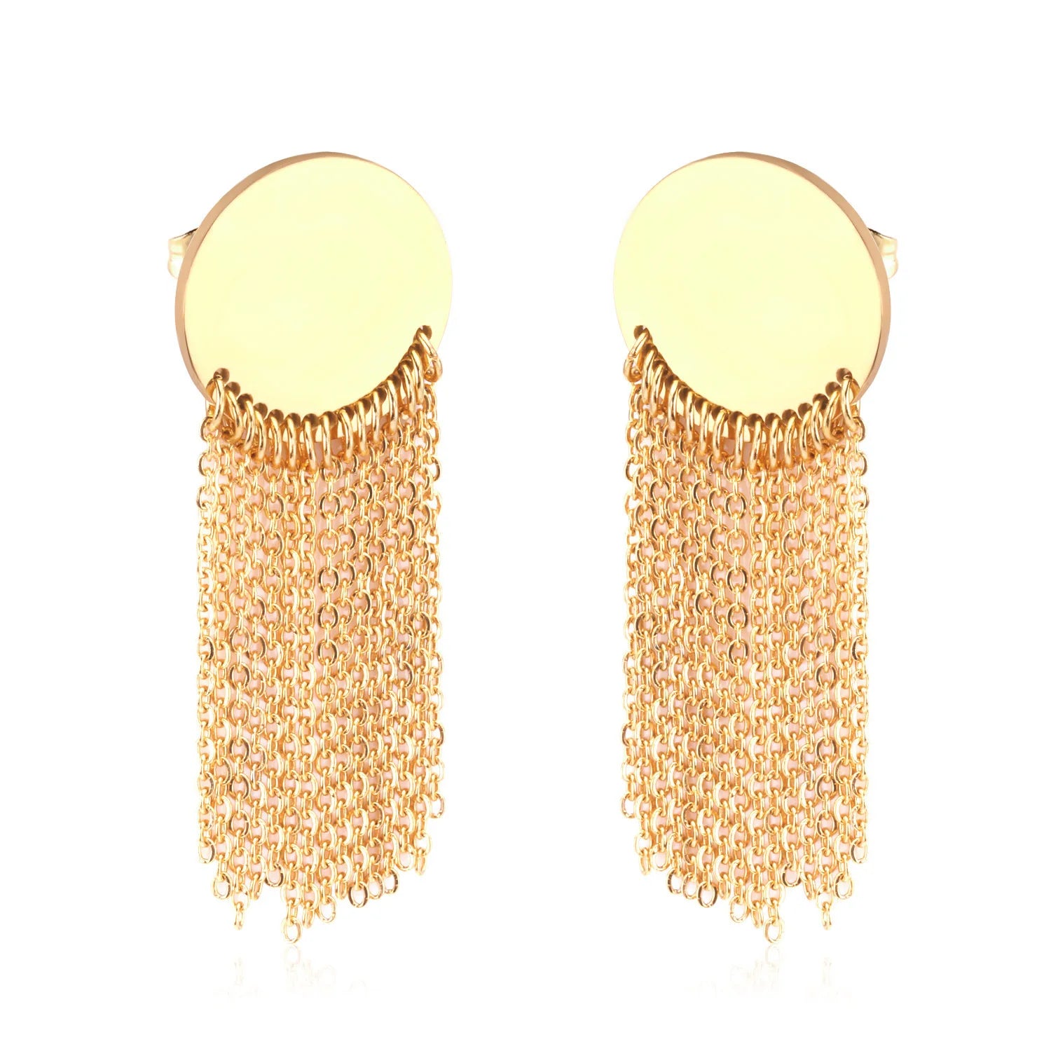 European and American Fashion Stainless Steel Earrings with Tassel Gold Plated Studs for Parties and Gifts