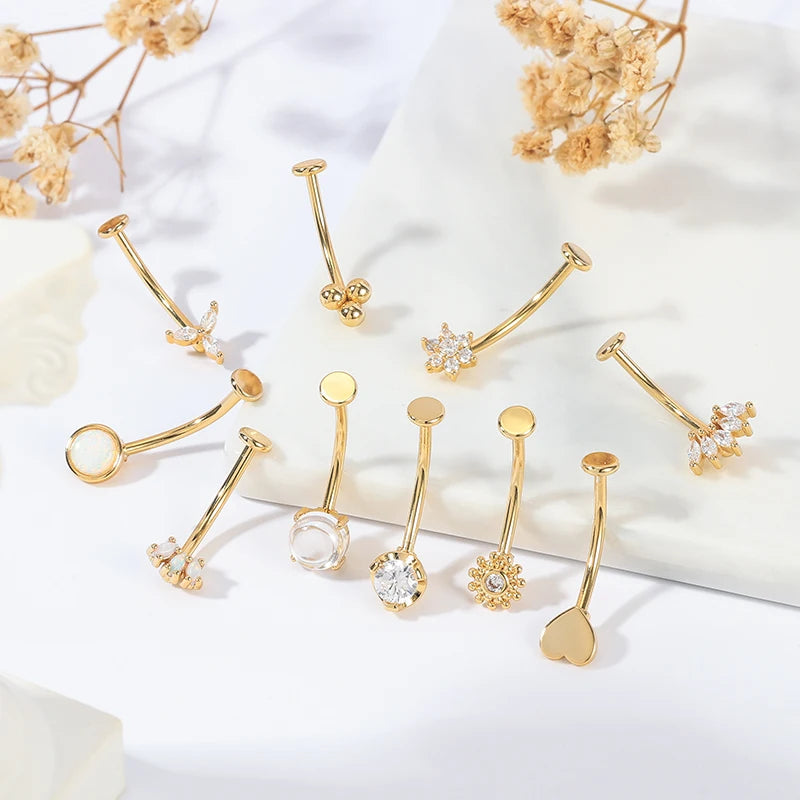 In Stock Children's Heart Zircon Gold Plated 316 Surgical Stainless Steel Wedding Belly Rings Belly Button Piercing Jewelry