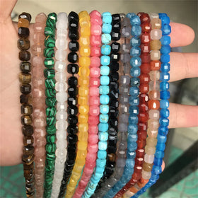 Wholesale 6*6mm Faceted Cube Stone Beads Natural Stone Square Bead Gemstone Loose Faceted Square Stone Beads for Jewelry Making