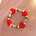 Bohemian Style Valentine's Day Gift Red Heart Acrylic Bracelet with Colorful Abacus Beads Elastic Bracelet Jewelry for Men Women