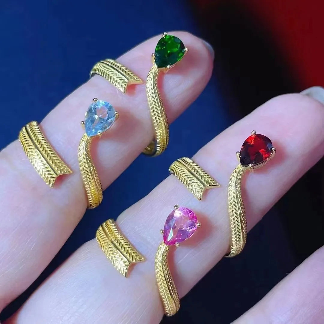 Factory Wholesale 925 Sterling Gold Plated Pear Cut Classic Wedding No Tarnish Natural Gemstone Waterproof Fashion Jewelry Rings