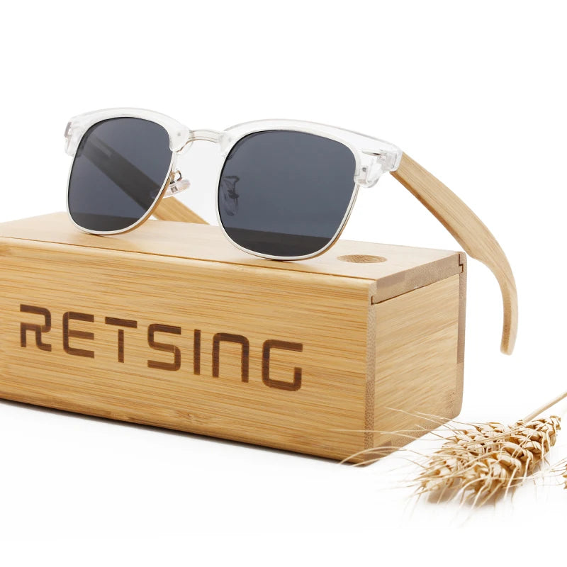 White Half Rim Frame Multi-Color Polarized Wooden Shades: Custom Logo & Spring Hinges for Outdoor Activities