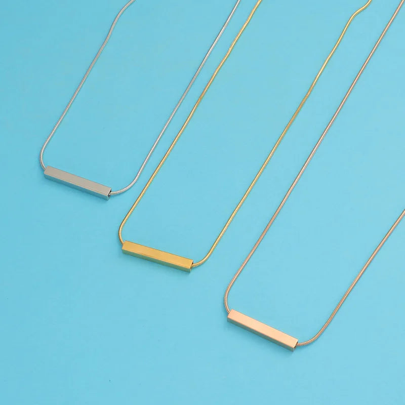 Hot Selling Stainless Steel Horizontal Bar Pendant Snake Chain Engrave Necklace With Name Acier Inoxydable Bijoux En Gros